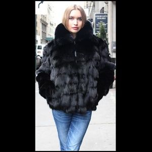 Black Diamond Cut Fox Fur Jacket